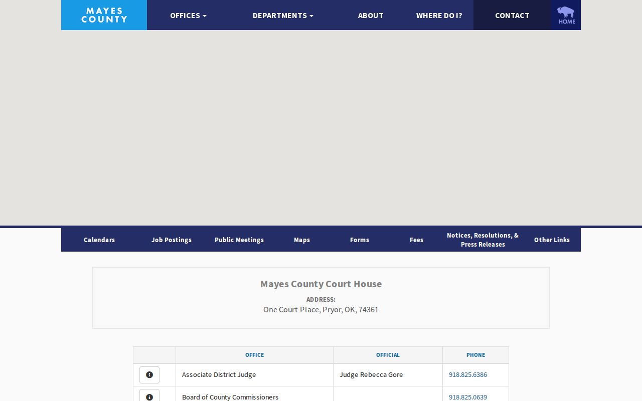 Mayes County warrant records office directory and contact map