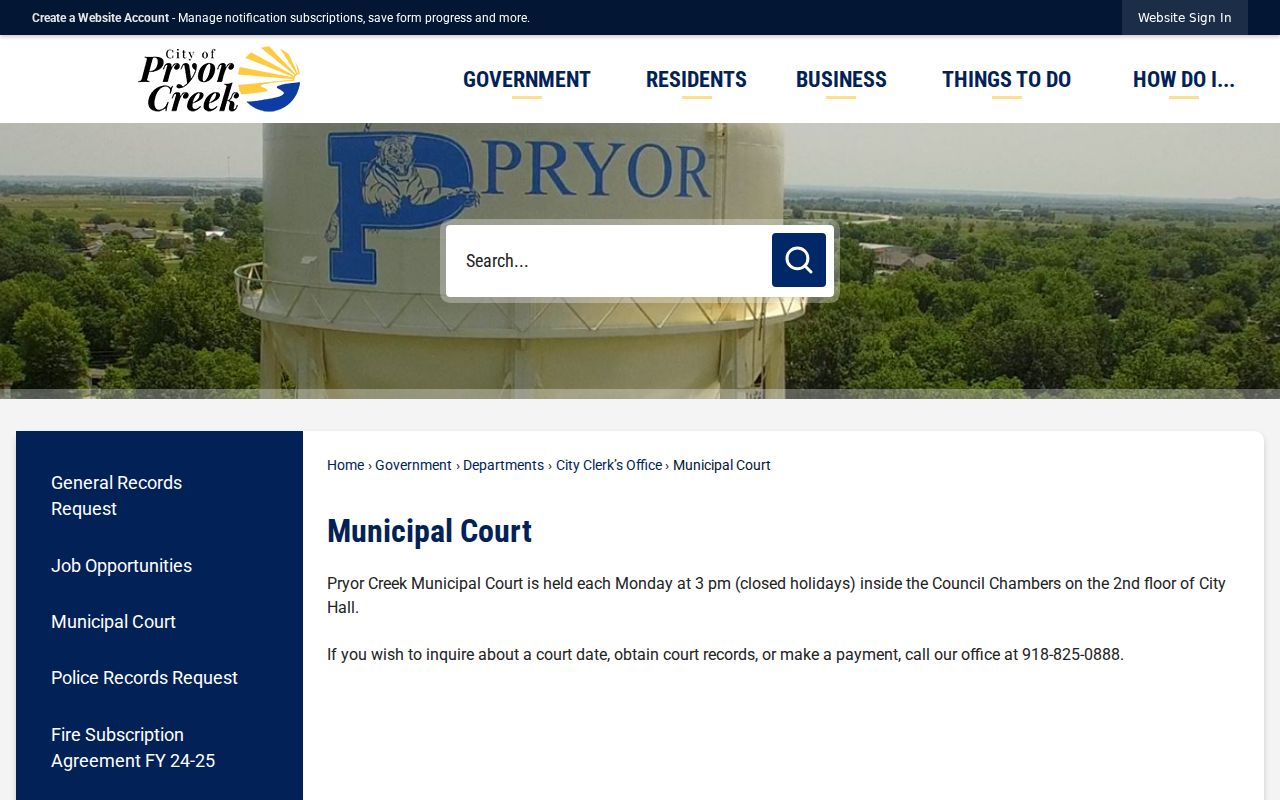 Mayes County warrant records Pryor Creek City Hall court