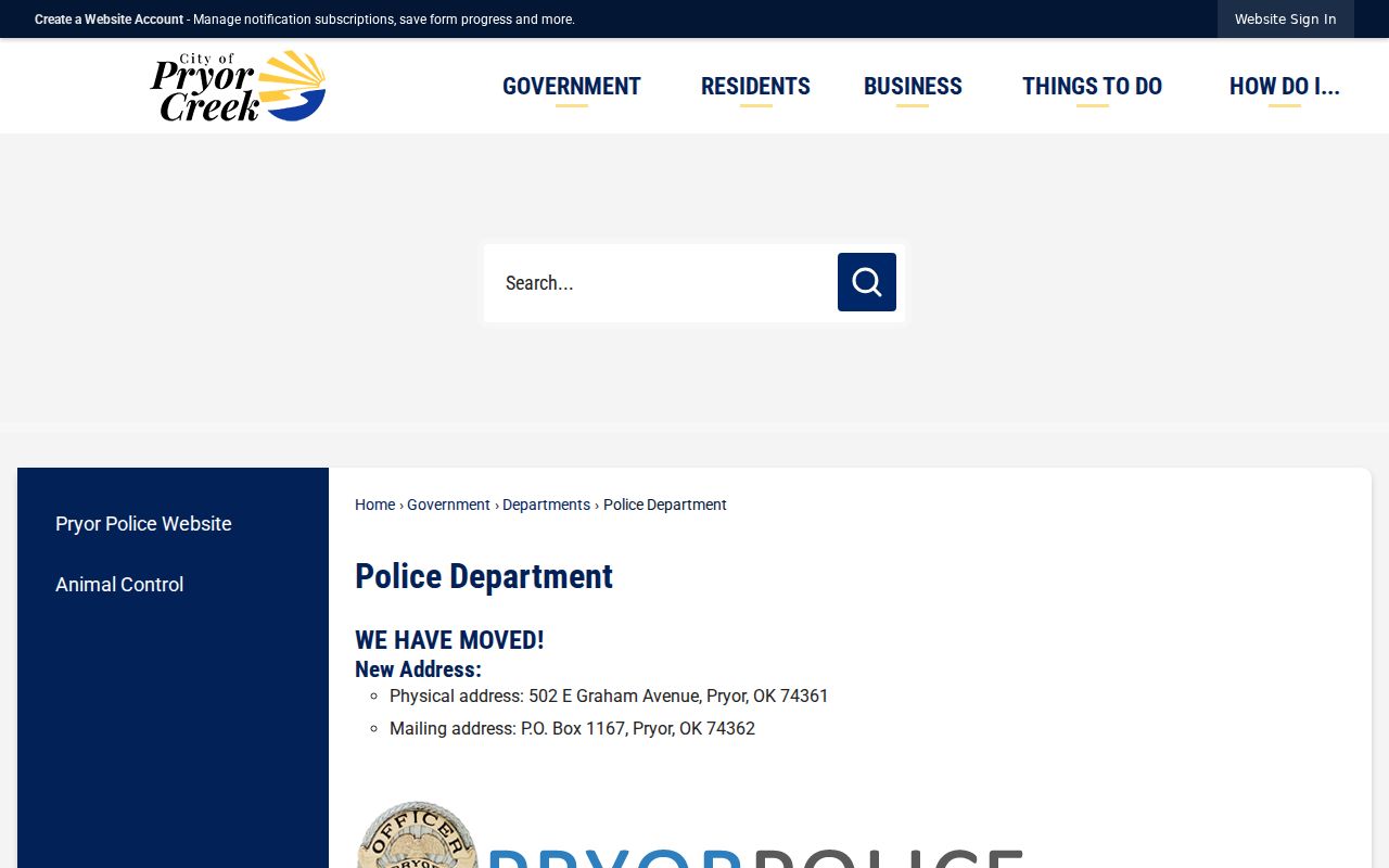 Mayes County warrant records current Pryor Creek Police address